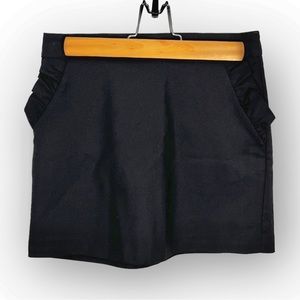 Forever 21 Black Mini Skirt F21 Ruffle Pocket Stretch Cotton Blend Sz 26/XS